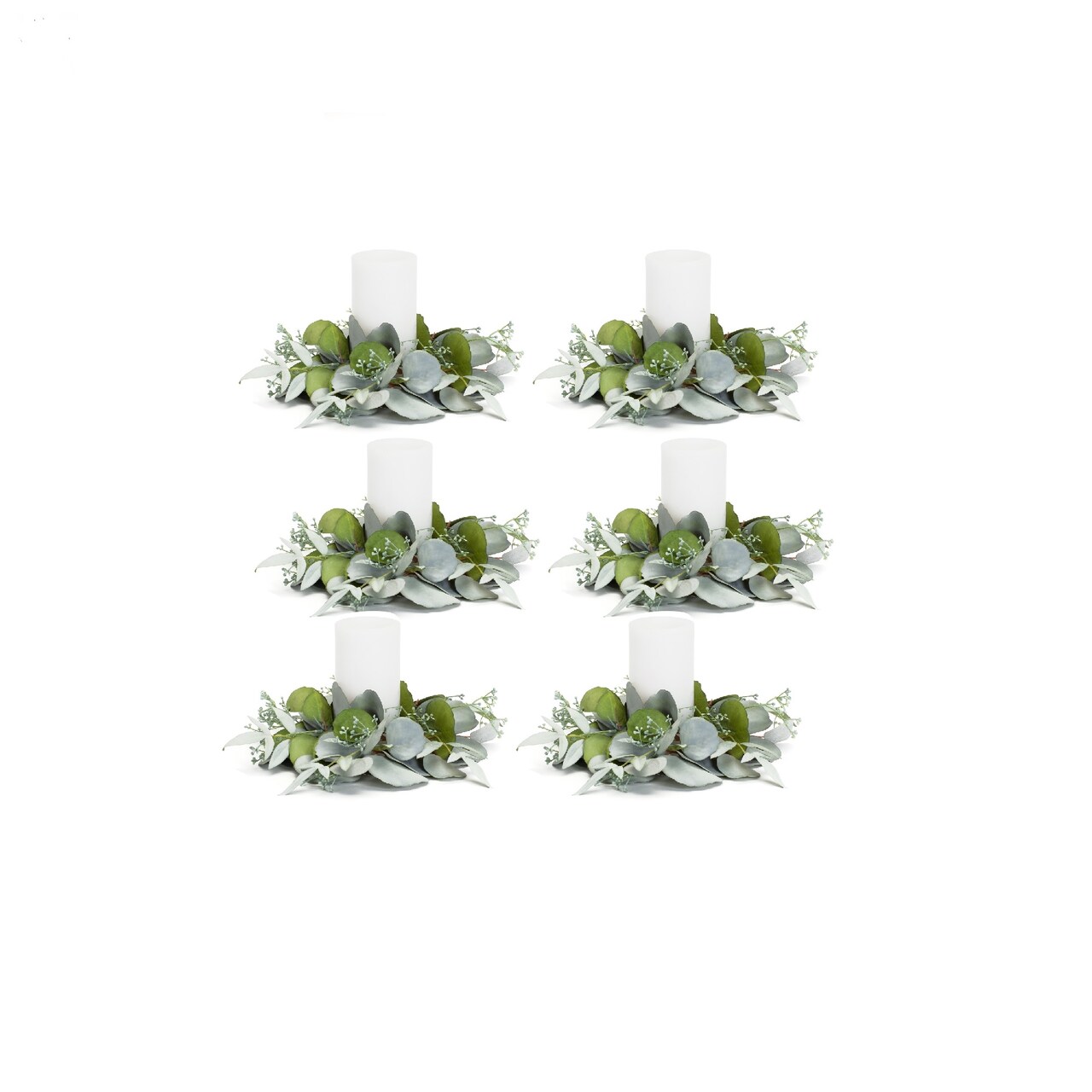 Melrose Set of 6 Eucalyptus Artificial Candle Rings 13.5&#x22;